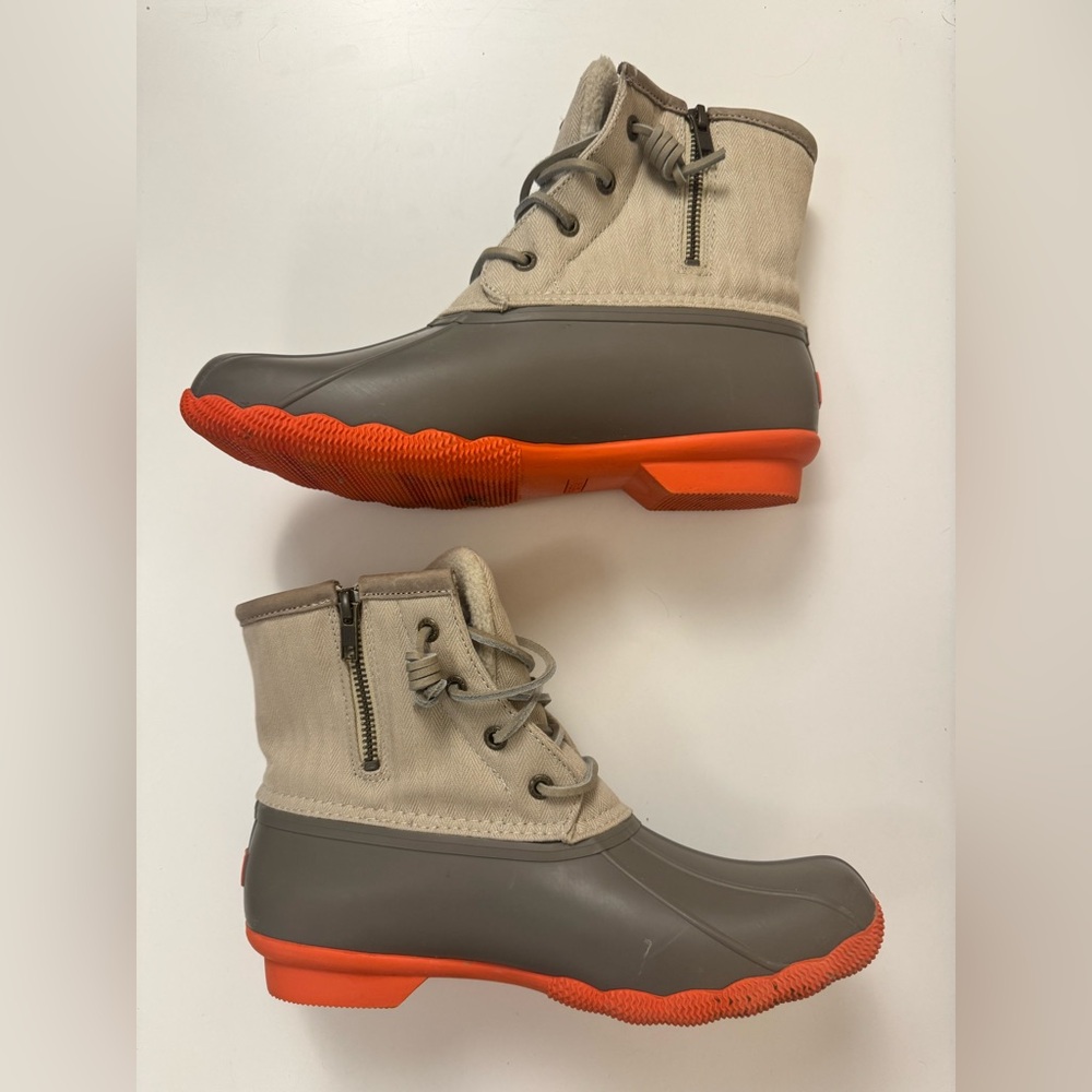 Sperry Top Sider Saltwater Taupe Coral Pop Duck Boots - Picture 4 of 6